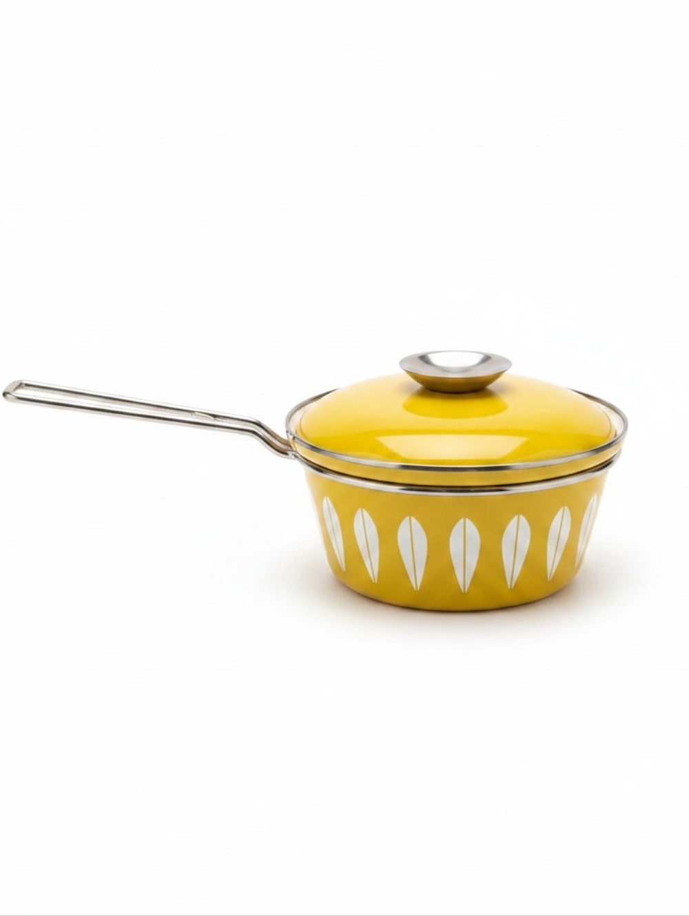 Cathrineholm Lotus Small Enamel Sauce Pot/Pan W/ Lid Metal Handle MCM 50s/60s